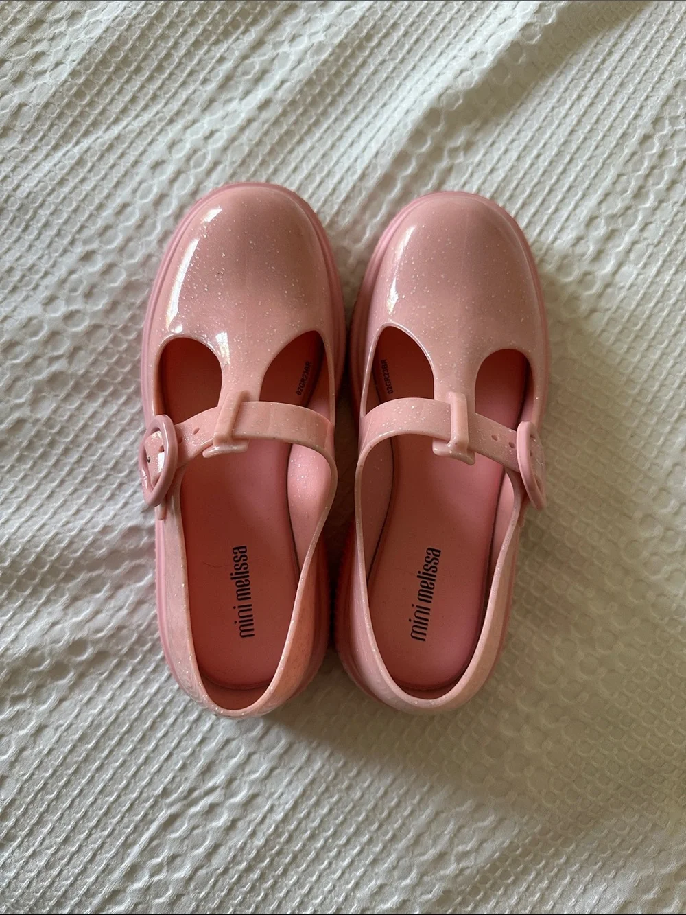Mini Melissa Jackie T Strap Pink Glitter Mary Jane Shoes